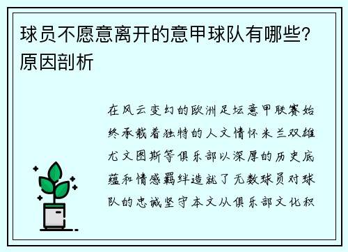 球员不愿意离开的意甲球队有哪些？原因剖析