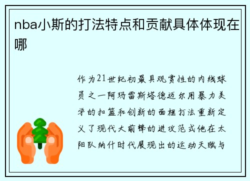 nba小斯的打法特点和贡献具体体现在哪